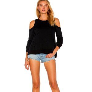 Revolve/ Central Park West Cold Shoulder Distressed Sweatshirt in Black Sz Small